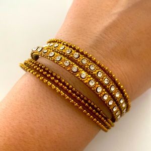 Set of 6 antique crystal bangle set | gold tone thick & thin bangle bracelet set